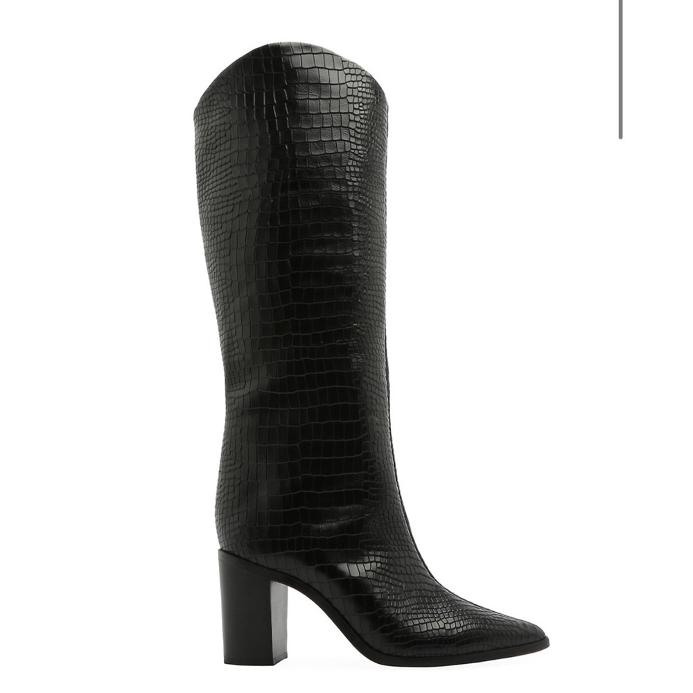 Schutz Analeah Crocodile-Embossed Leather Boot Size 6.5 Knee Boots